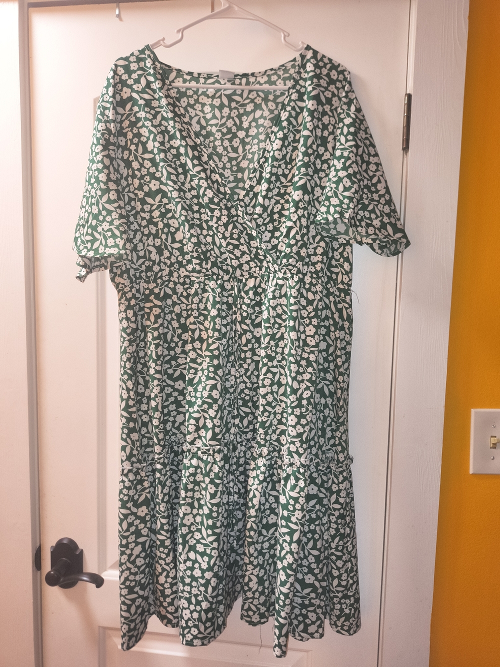 Green Floral Wrap Midi Dress